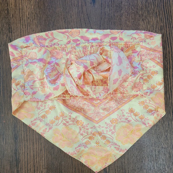 Rue 21 Yellow Pink Floral Satin Sleeveless Scarf Top Size Women's Medium - Picture 6 of 8